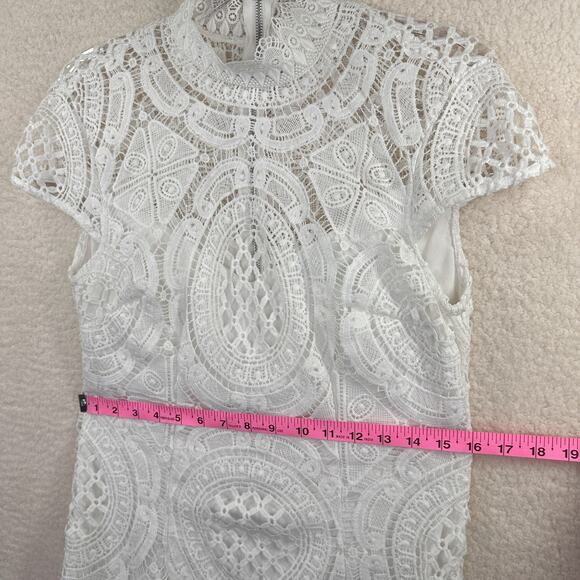 Bisou Bisou Dress Womens 8 White Lace Sheath High Neck Cap Sleeve Party Cocktail - Picture 15 of 16